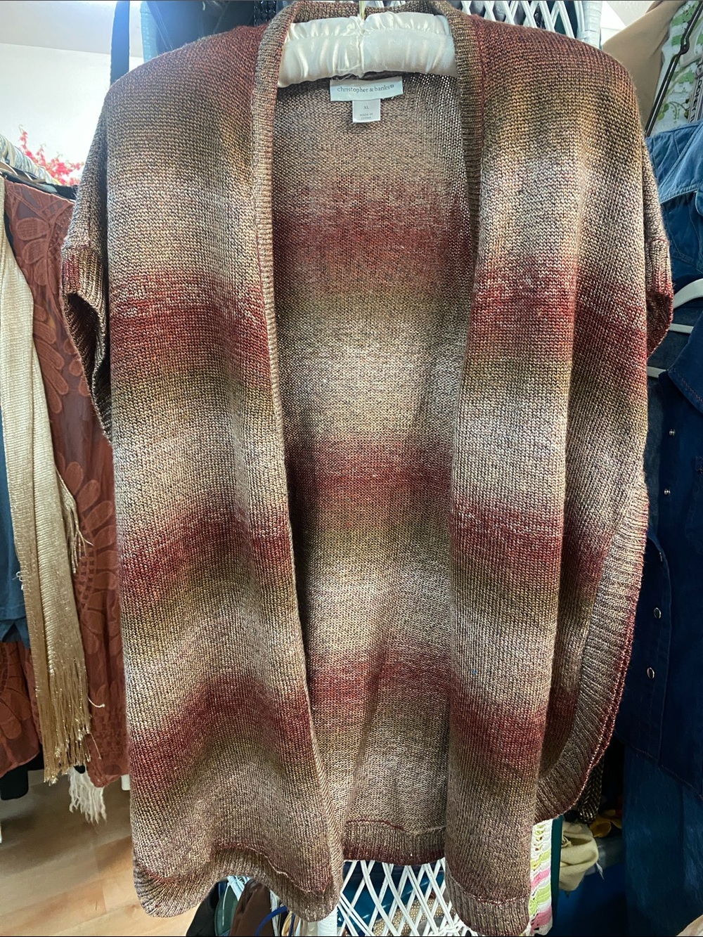 Christopher & Banks Open-Front Gradient Stripe Cardigan - Rust, Taupe, Olive